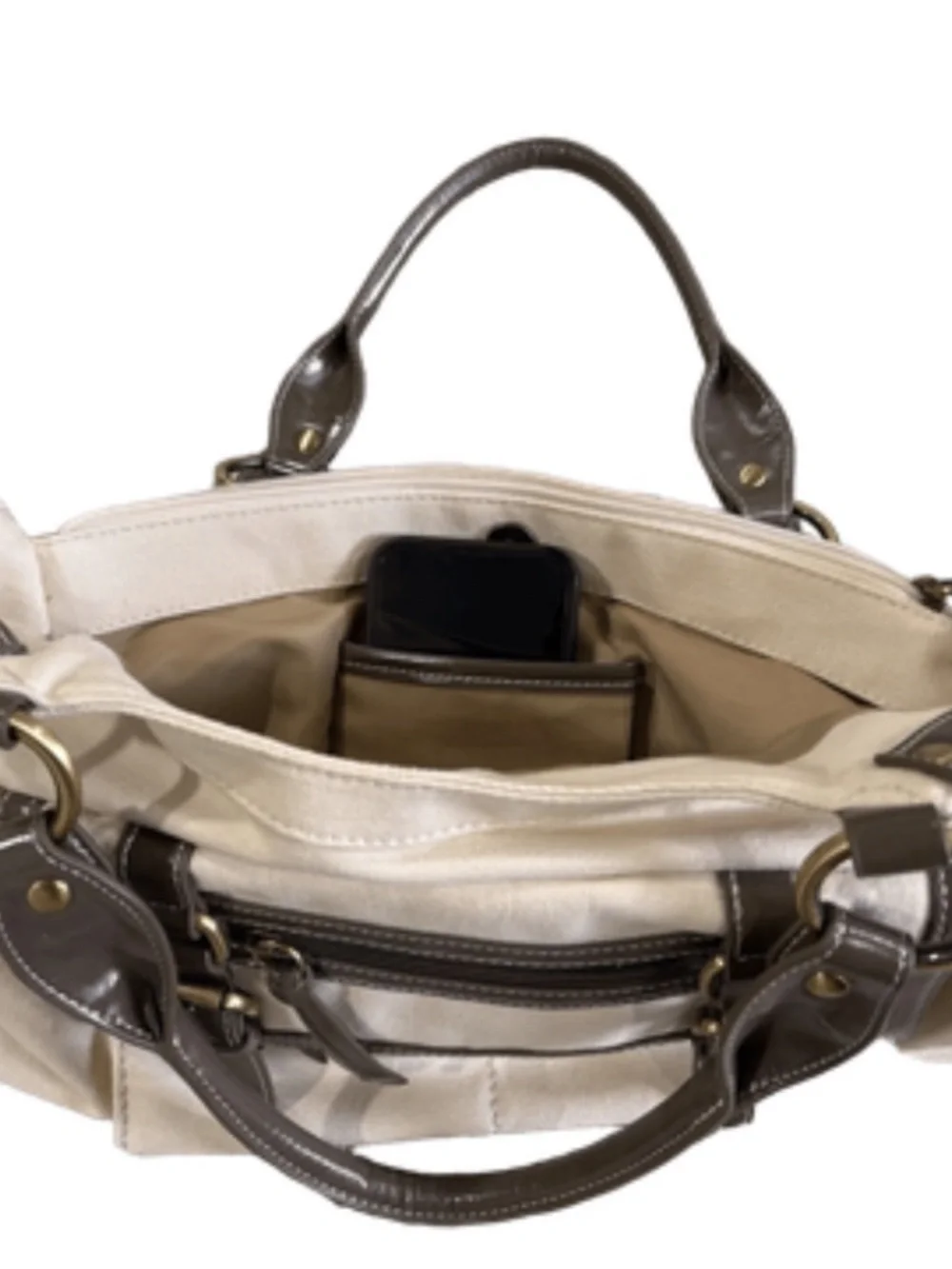 Giani Bernini Chic Classy Shoulder Bag- Neutral, Cream/Off-White/Brown Trim - Picture 6 of 8
